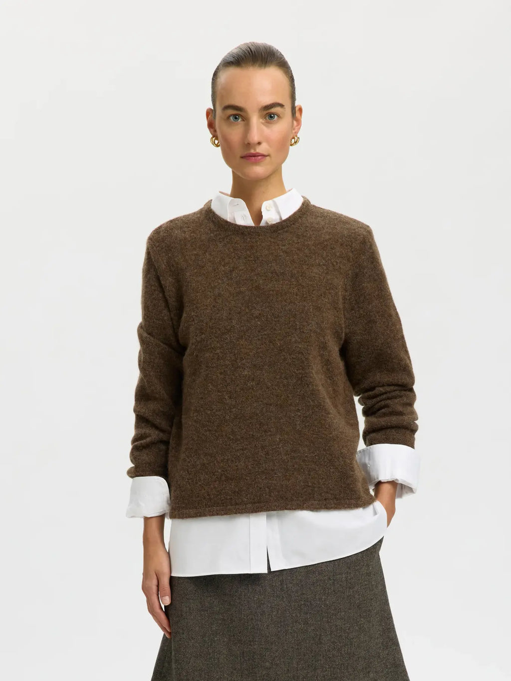 Selected Lulu O Neck Jumper - Brown