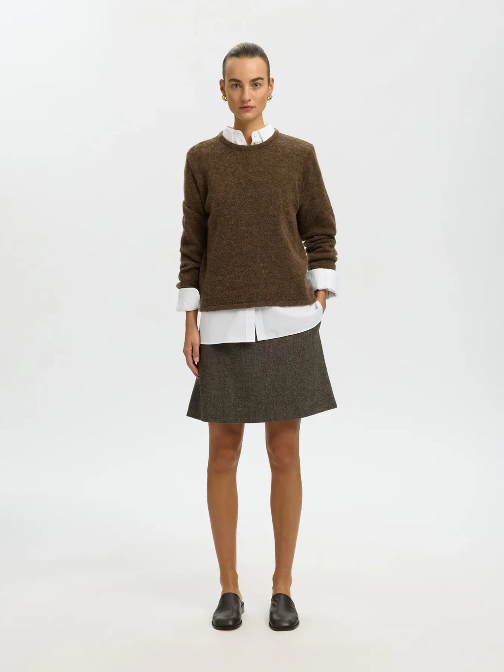 Selected Lulu O Neck Jumper - Brown