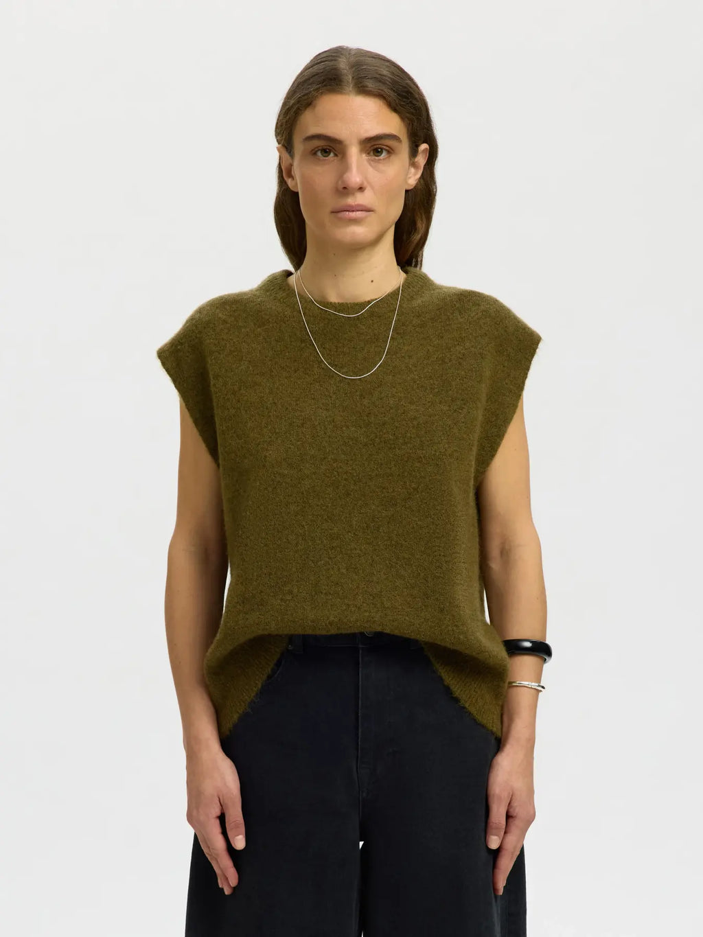 Selected Lulu Knit Vest - Fir Green