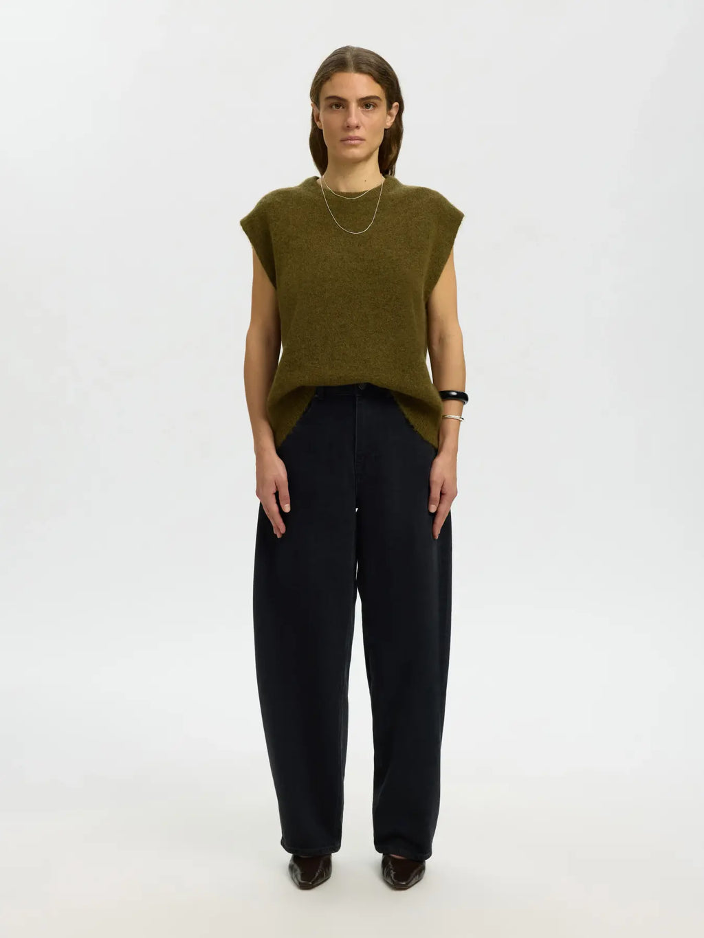 Selected Lulu Knit Vest - Fir Green