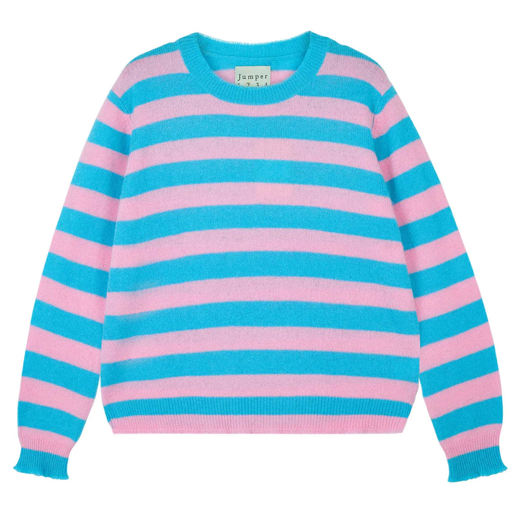 Jumper 1234 Cashmere Stripe Distressed Crew - Mint Blue and Candy