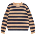 Cashmere Stripe Distressed Crew - Camel and Navy