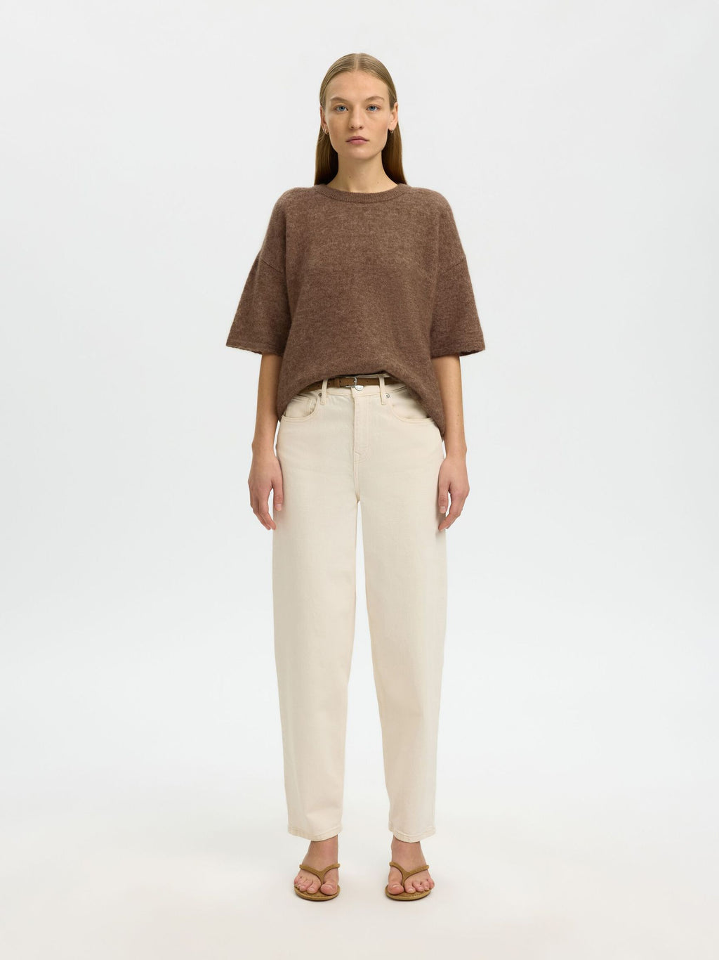 Selected Femme Lulu Short Sleeve Jumper - Chocolate Chip