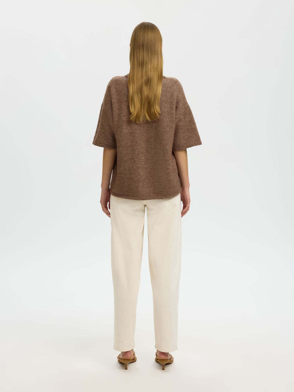 Selected Femme Lulu Short Sleeve Jumper - Chocolate Chip