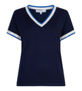 Red Button Jerry V-Neck Top - Dark Blue