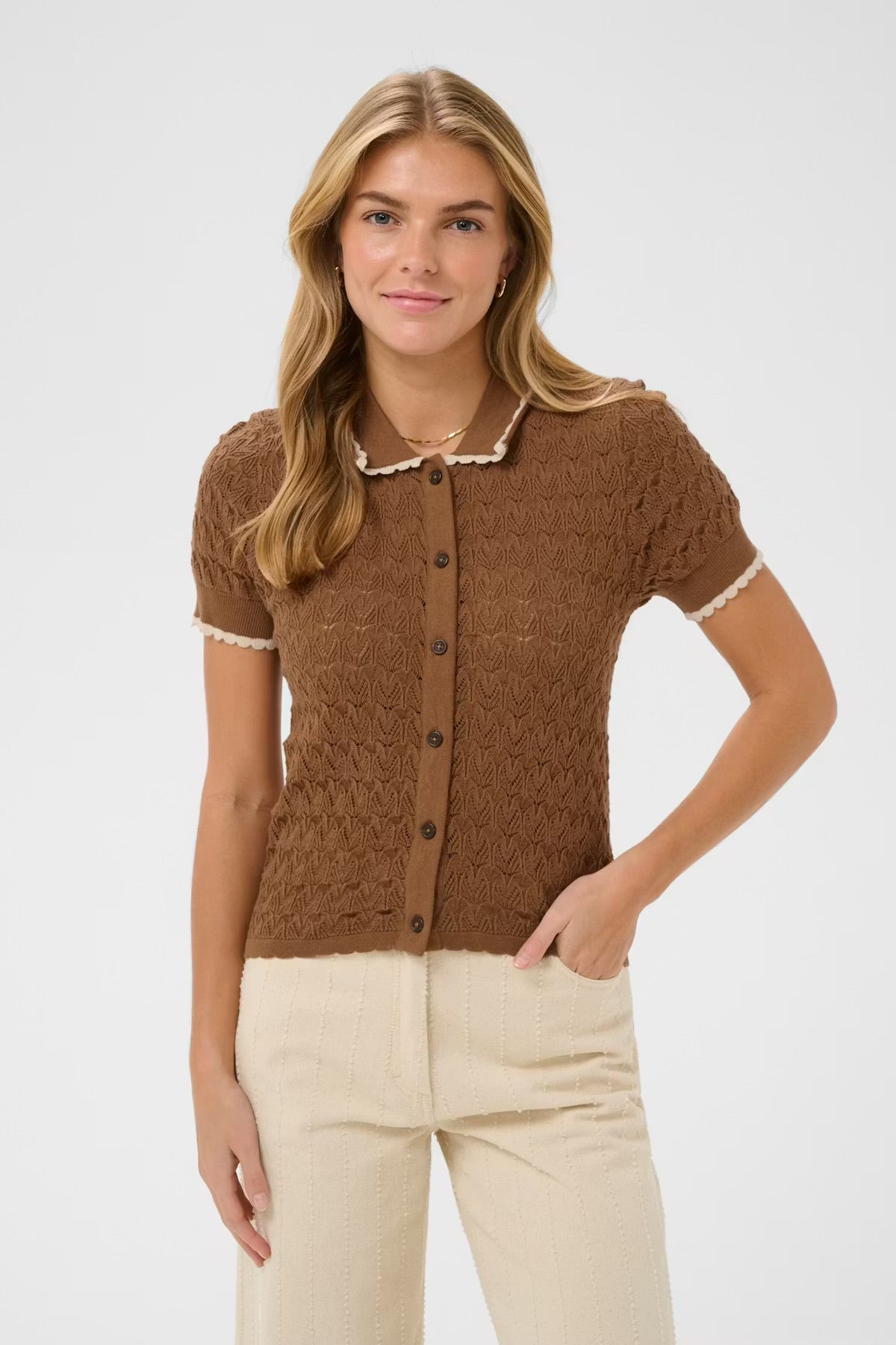 Saint Tropez Ronette Polo Cardigan - Brown