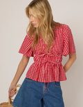 Nobody's Child V Neck Gingham Cordelia Top - Red