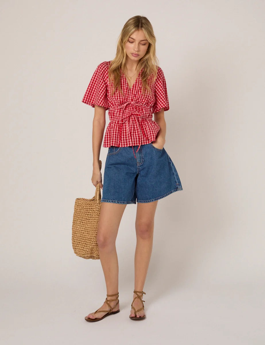 Nobody's Child V Neck Gingham Cordelia Top - Red