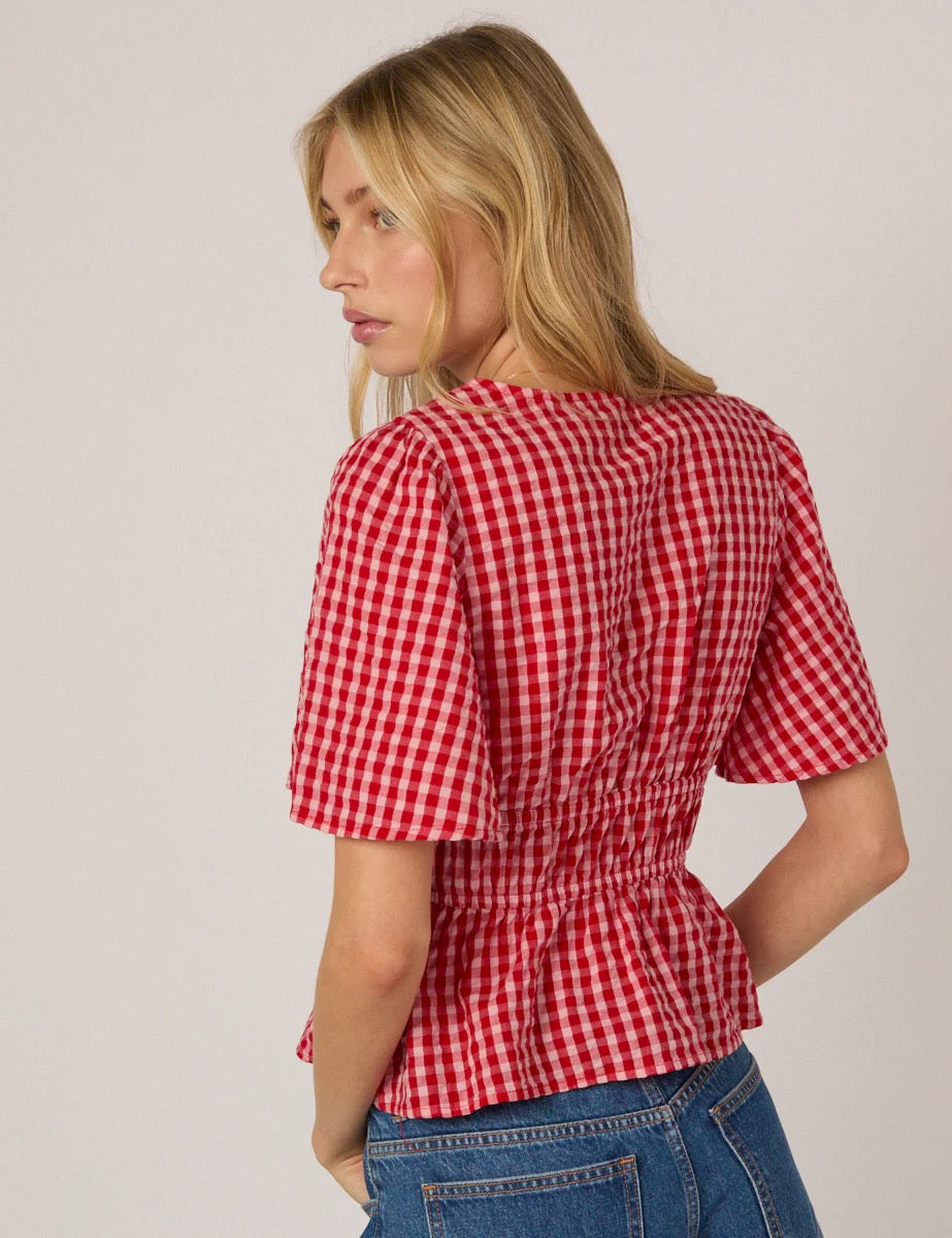 Nobody's Child V Neck Gingham Cordelia Top - Red