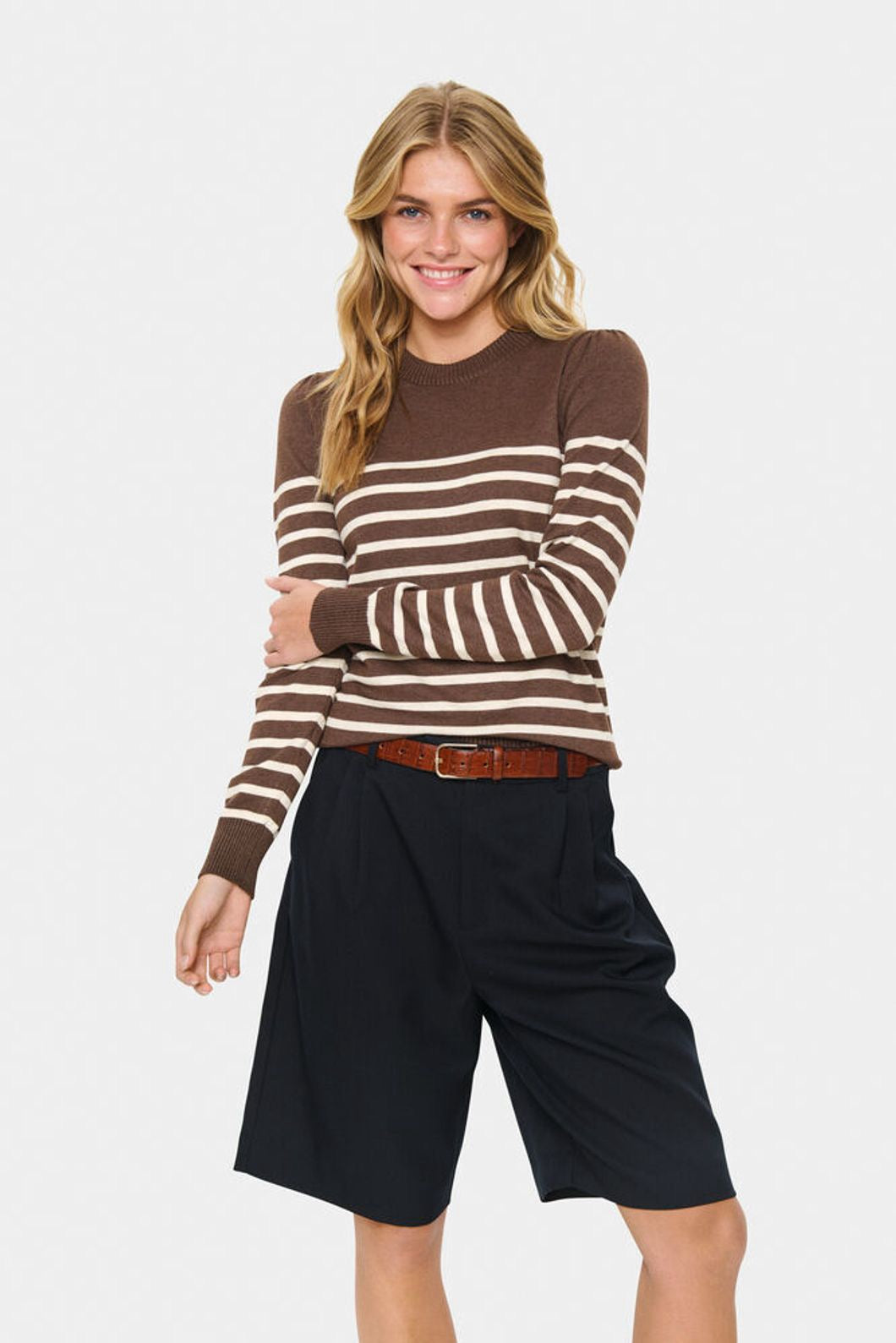 Saint Tropez Mila Striped Pullover - Brown