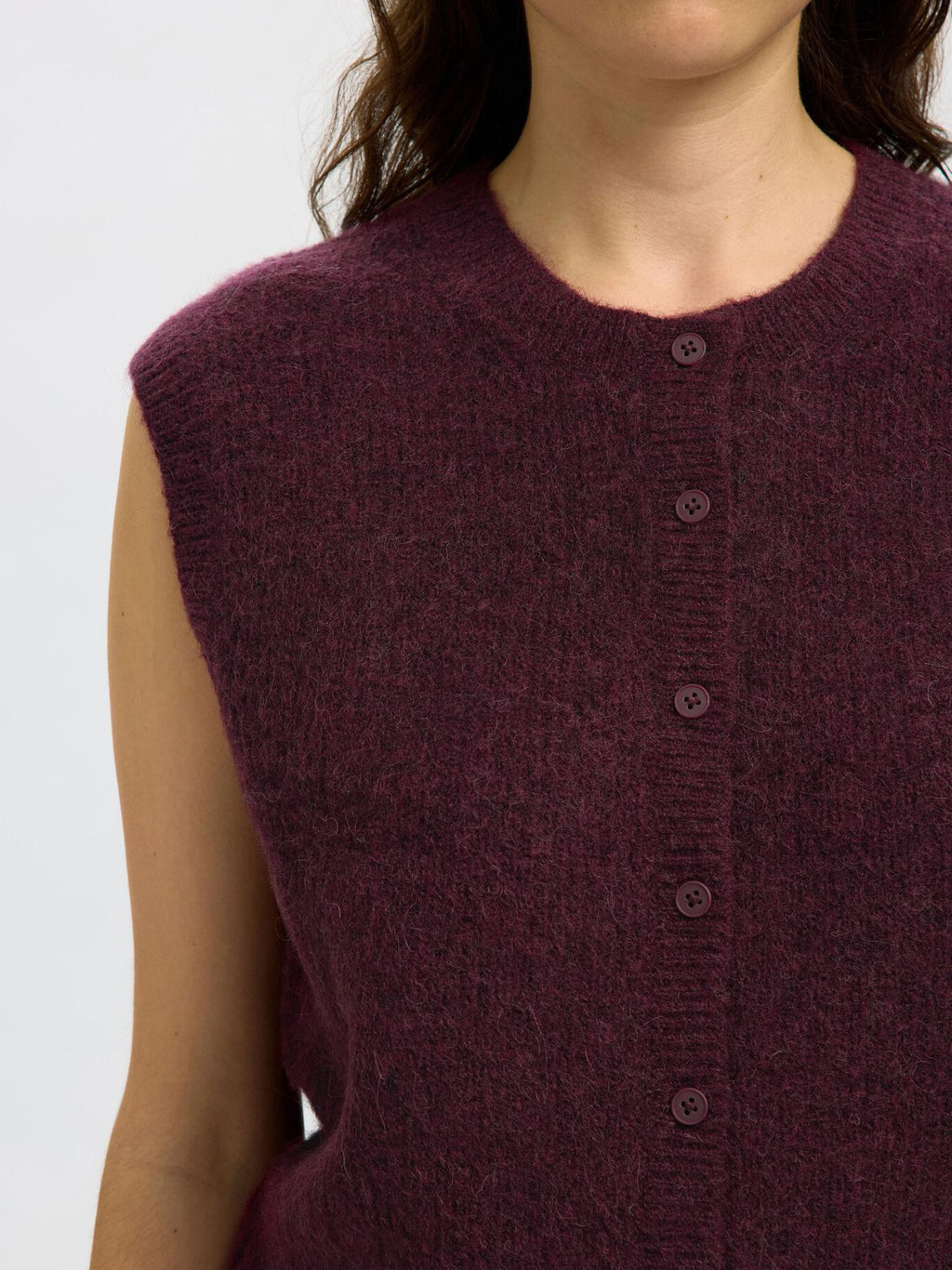 Selected Femme Lulu Button O-Neck Vest - Fig