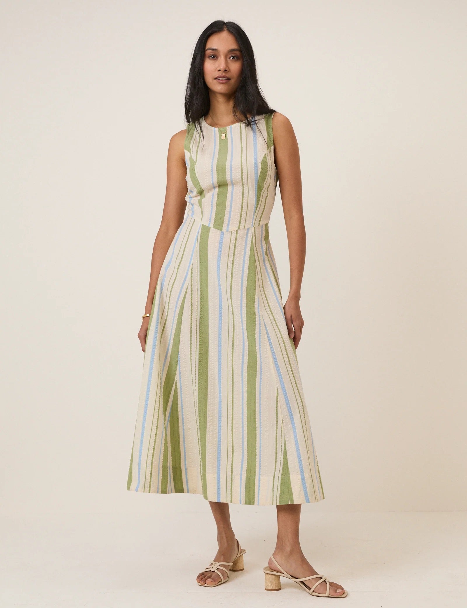 Nobody's Child Cedar Midi Dress - Green & Blue Striped