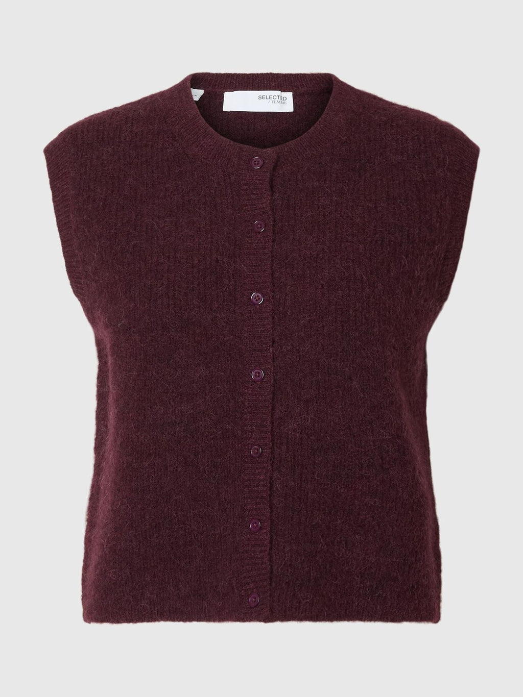 Selected Femme Lulu Button O-Neck Vest - Fig