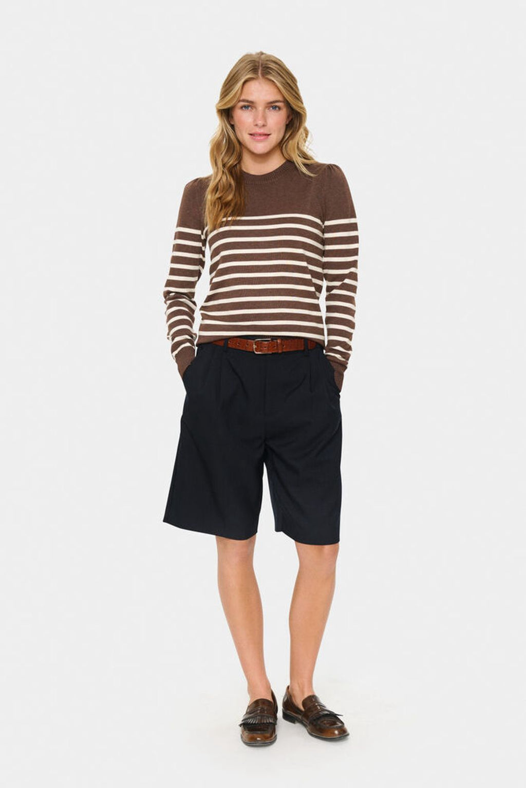 Saint Tropez Mila Striped Pullover - Brown
