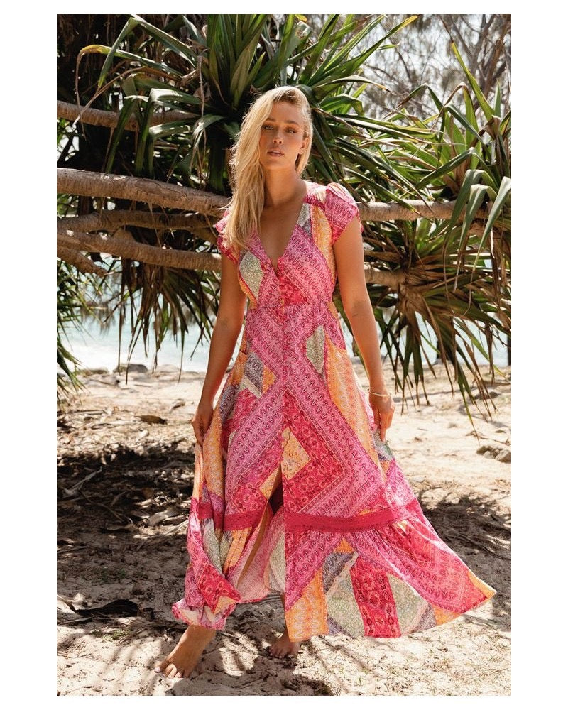 Jaase Viva Bonita Print Carmen Maxi - Pink