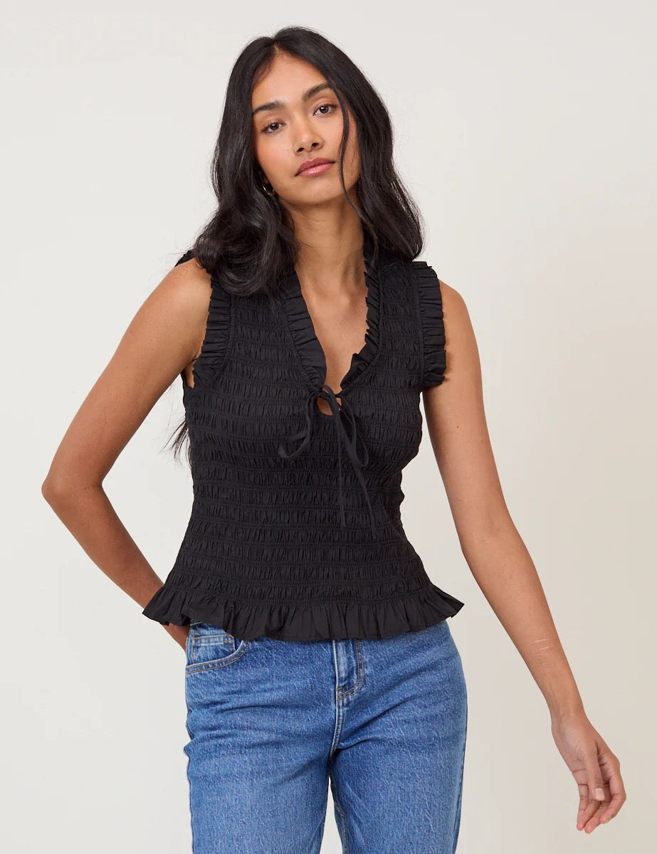 Nobody's Child Aven V Neck Shirred Top - Black