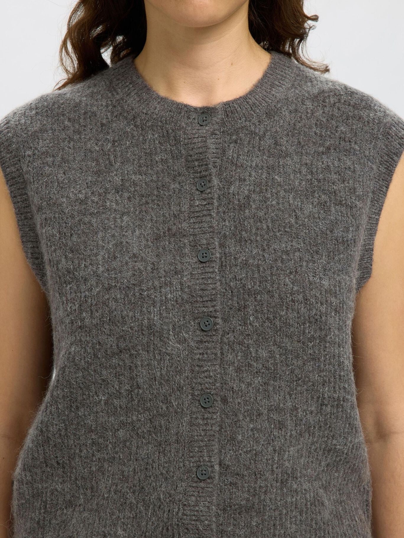 Selected Femme Lulu Button O-Neck Vest - Grey