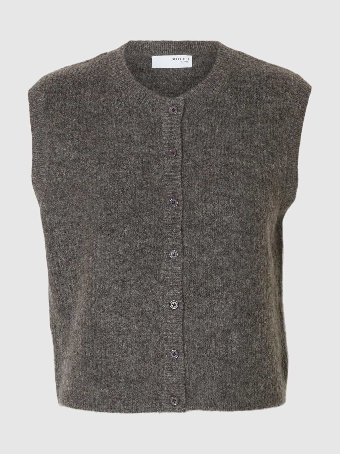 Selected Femme Lulu Button O-Neck Vest - Grey