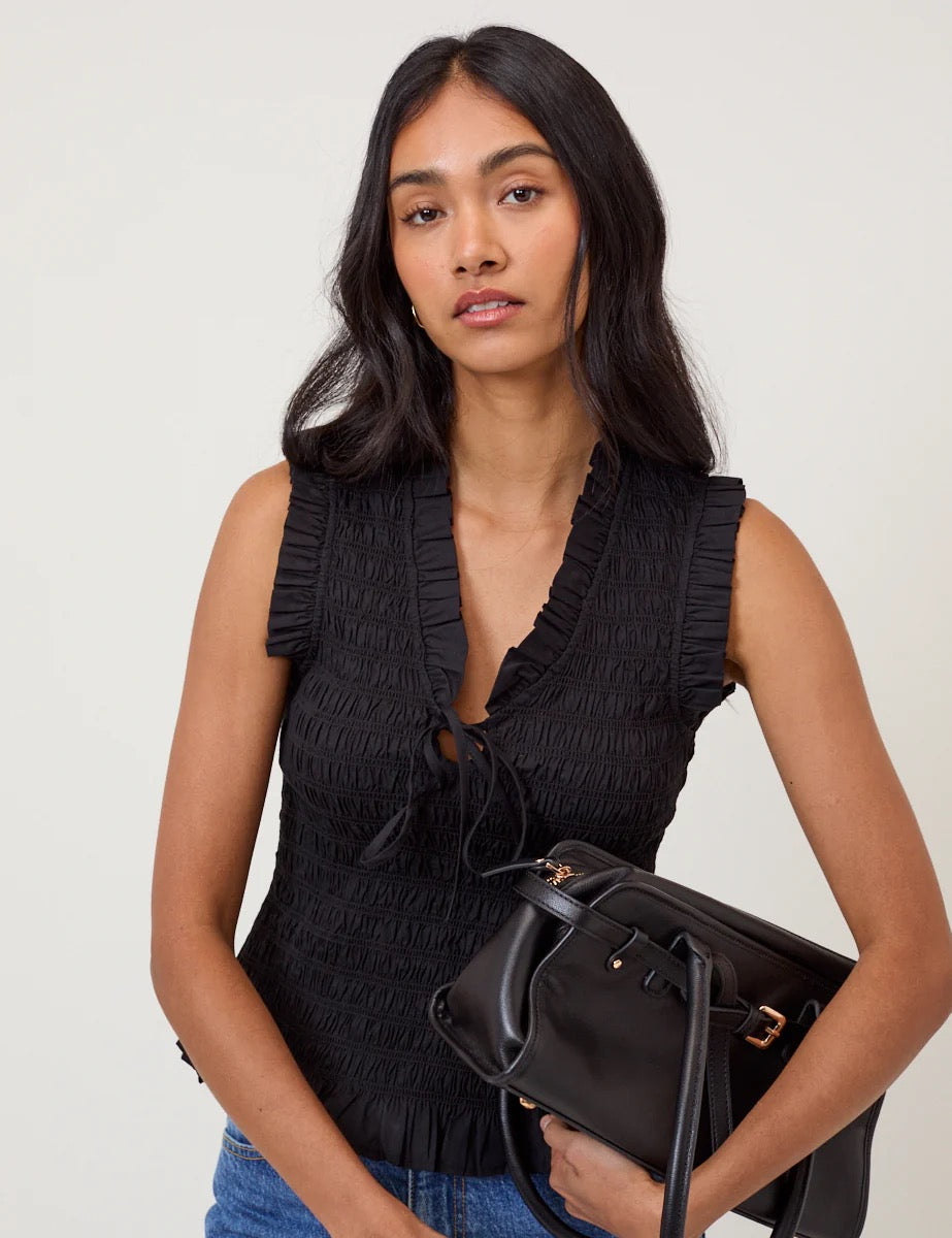 Nobody's Child Aven V Neck Shirred Top - Black