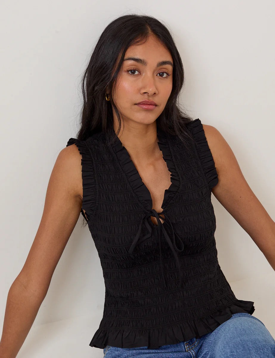 Nobody's Child Aven V Neck Shirred Top - Black