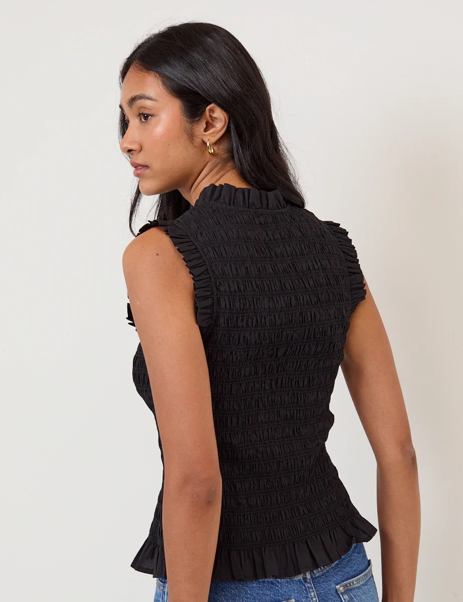 Nobody's Child Aven V Neck Shirred Top - Black