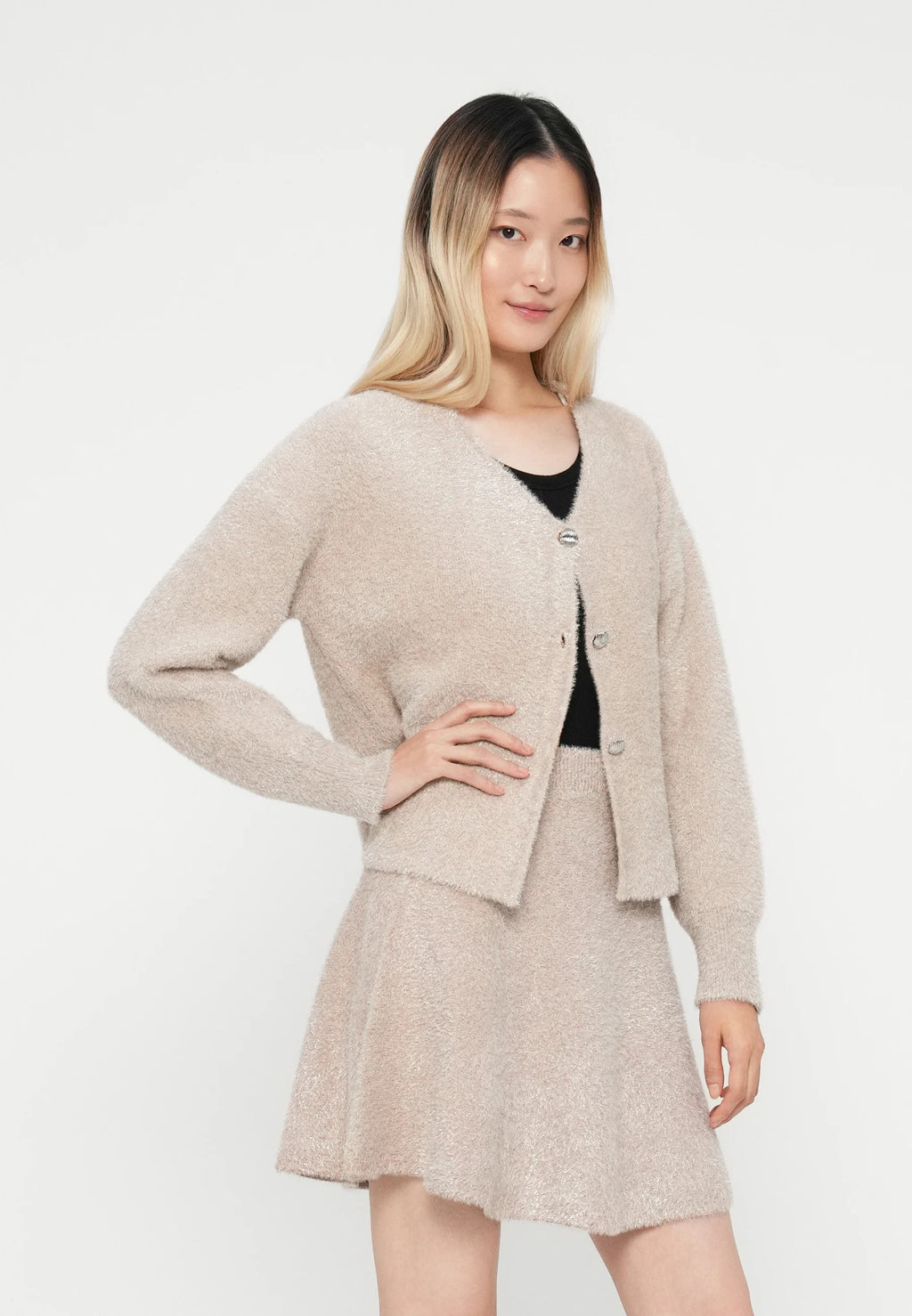 YAS Listra Glitter Cardigan - Birch