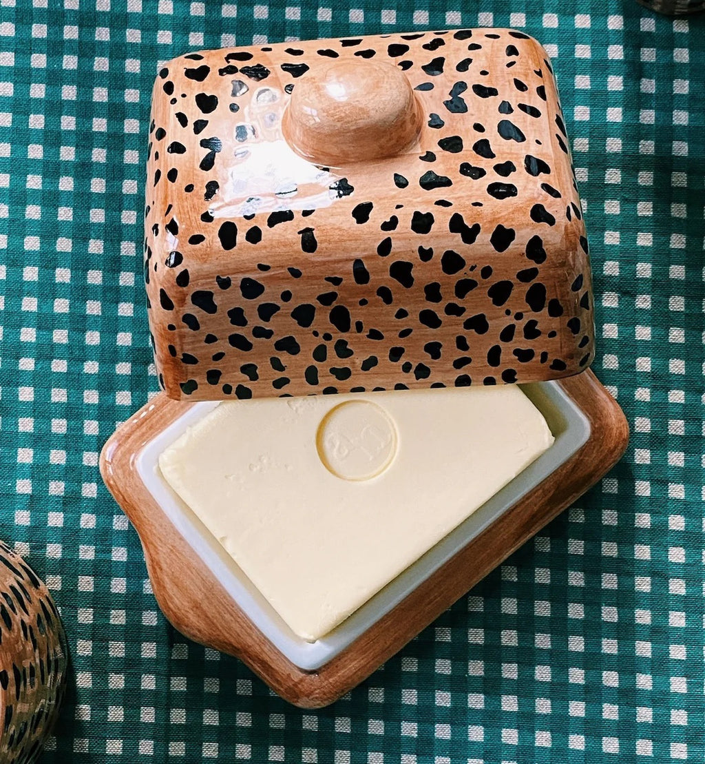 Anna + Nina Leopard Butter Dish - Brown