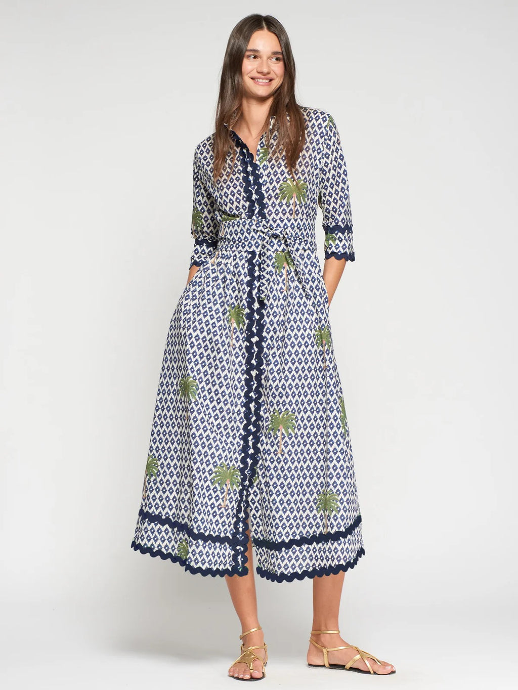 Vilagallo Ikat Palm Trees Dress