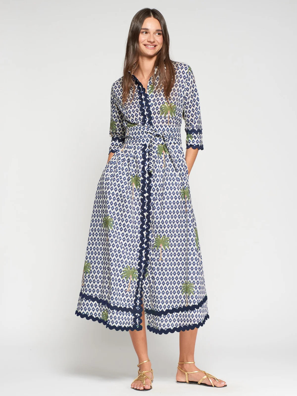 Vilagallo Ikat Palm Trees Dress