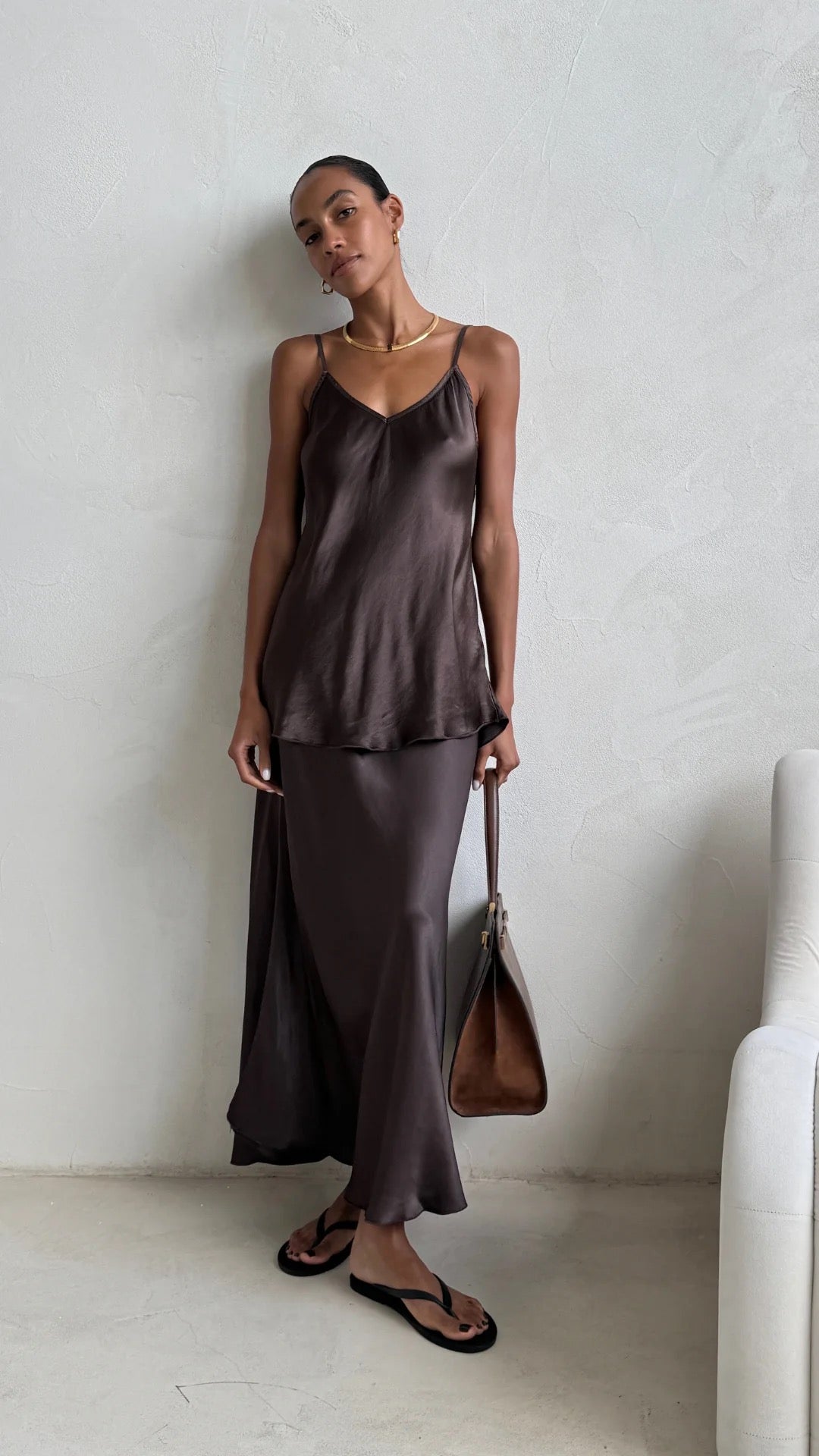 Charli Sasha Satin Set - Dark Espresso