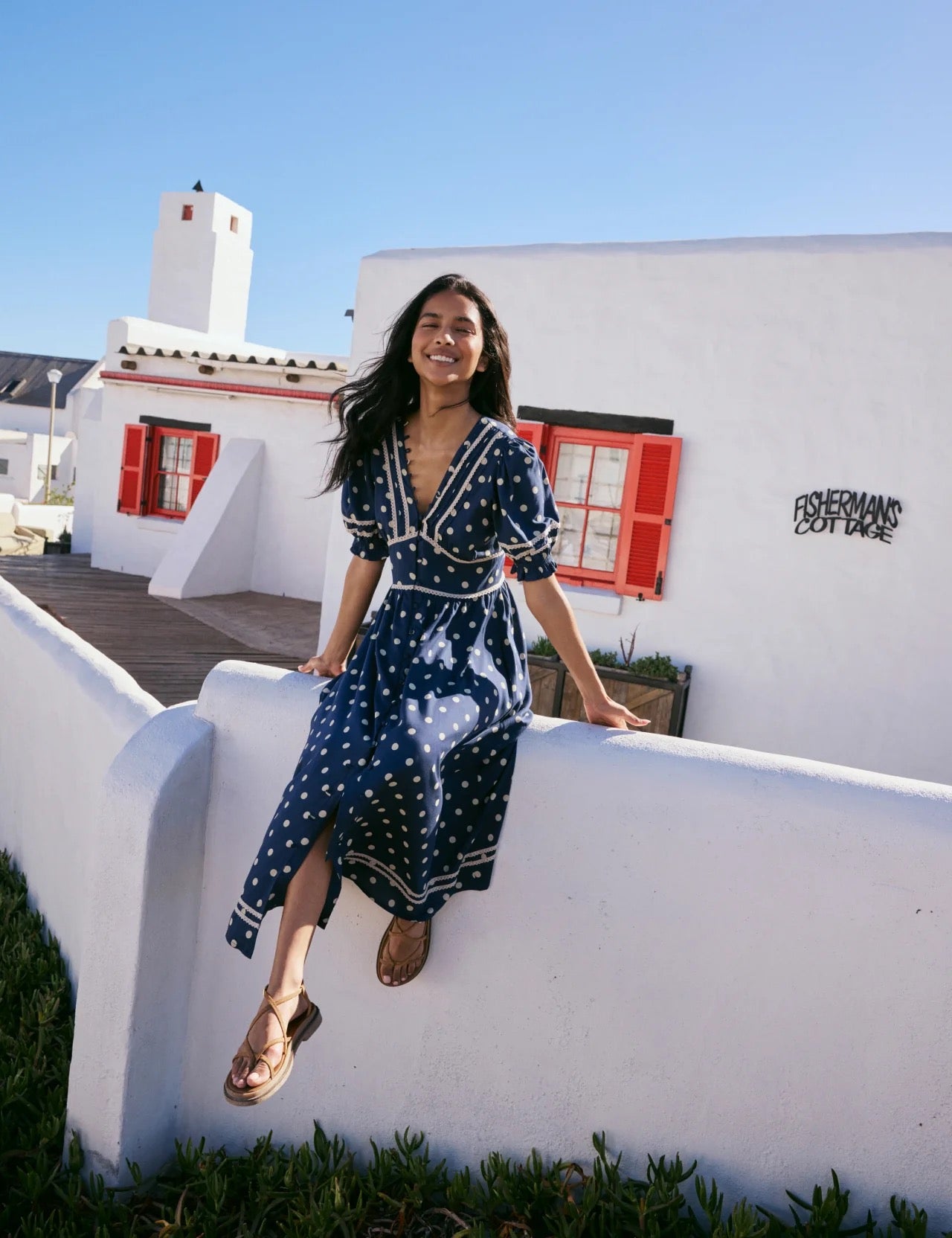 Nobody's Child Saffy Midi Tea Dress - Navy Polka Dot