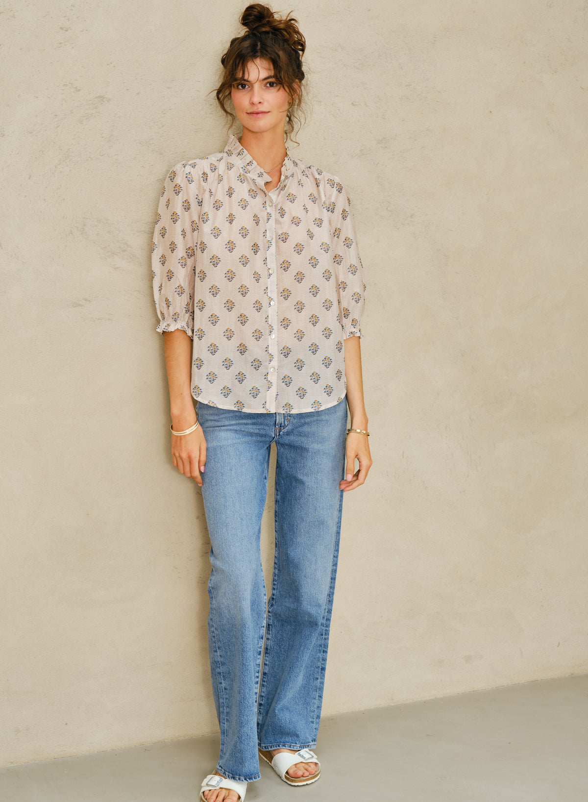 M.A.B.E Lindi Print Blouse - Ecru