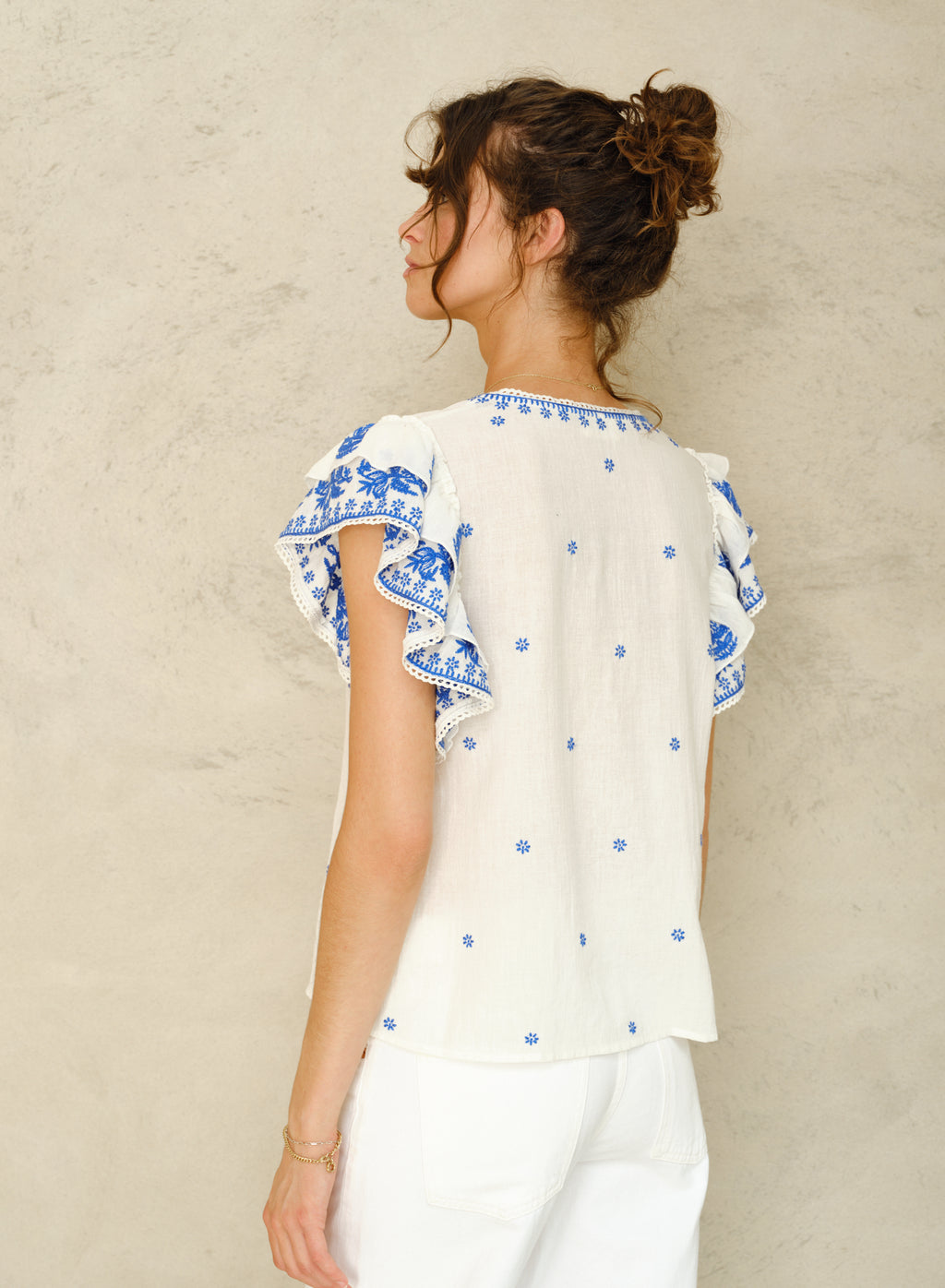 M.A.B.E Mina Top - Ivory/Blue