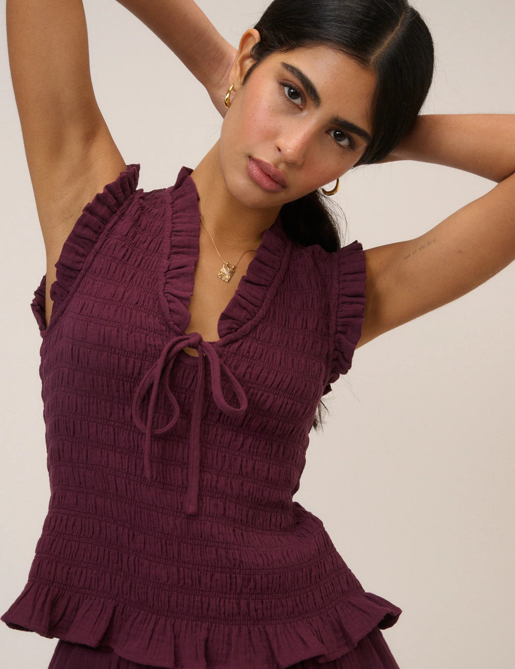 Nobody's Child Aven V Neck Shirred Top - Purple