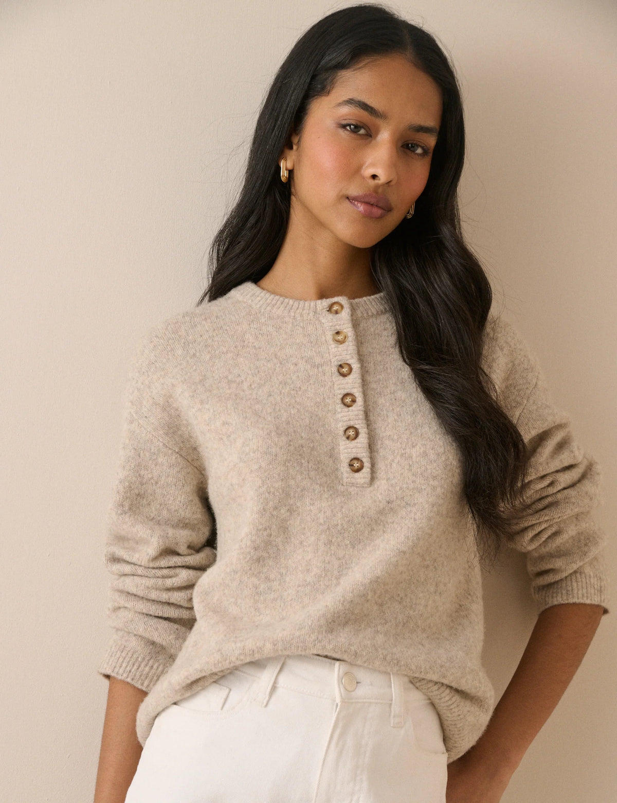 Nobody's Child Henley Jumper - Beige