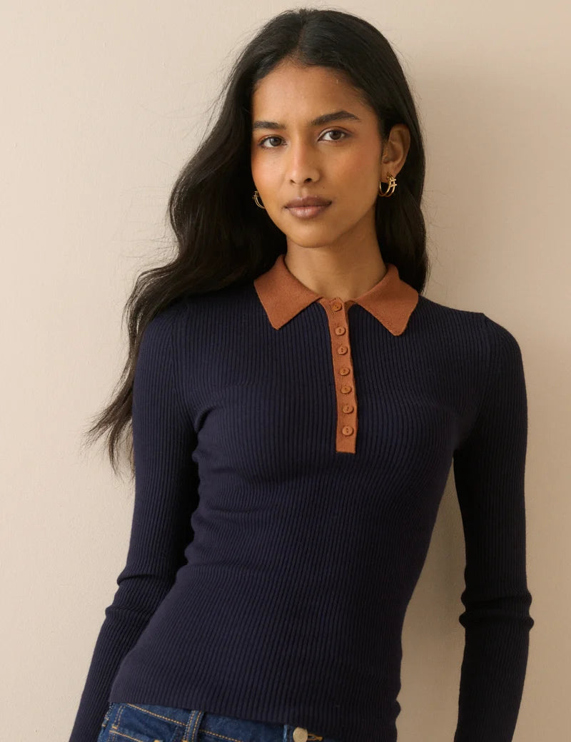 Nobody's Child Collar Rib Polo - Blue