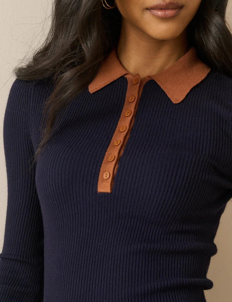Nobody's Child Collar Rib Polo - Blue