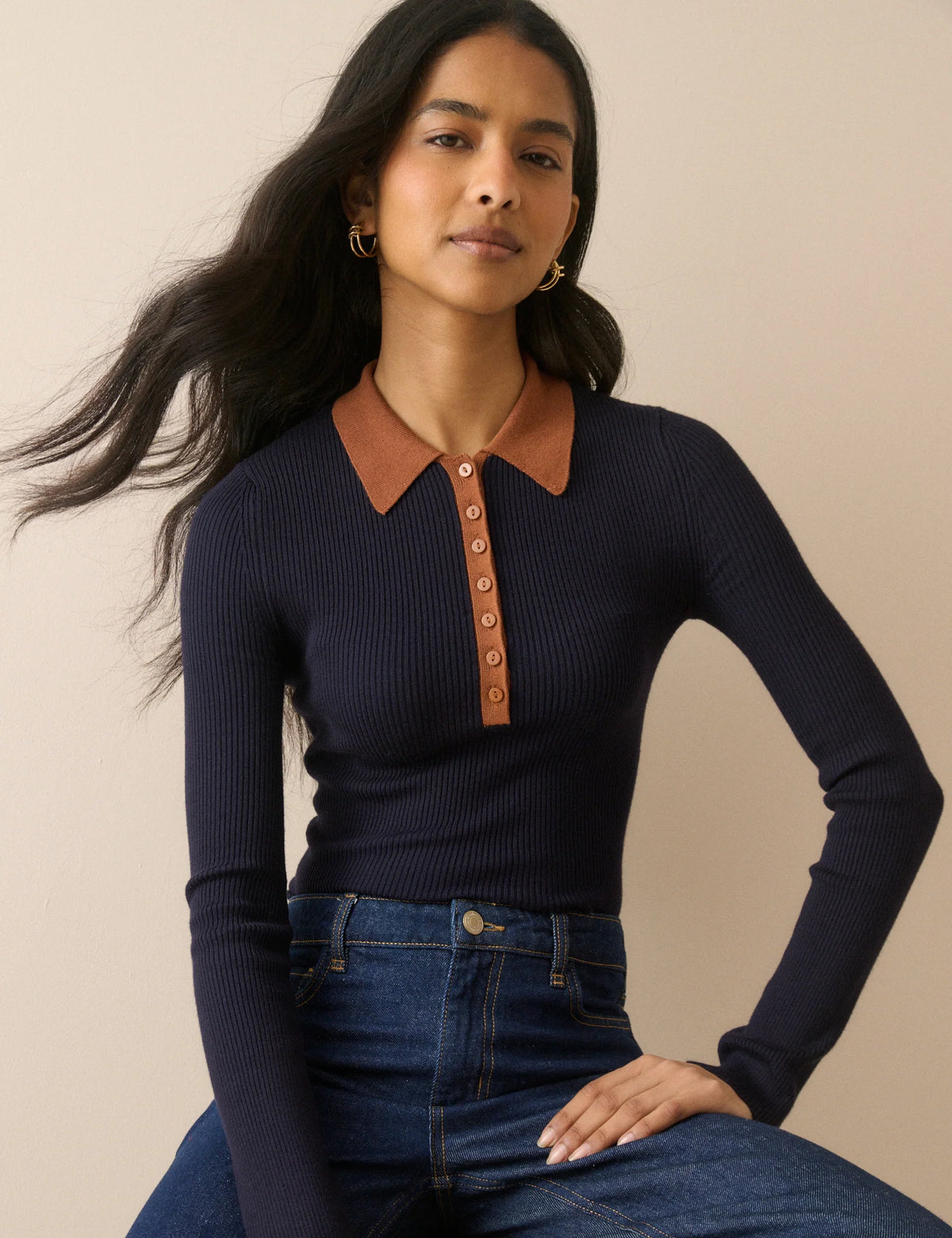 Nobody's Child Collar Rib Polo - Blue