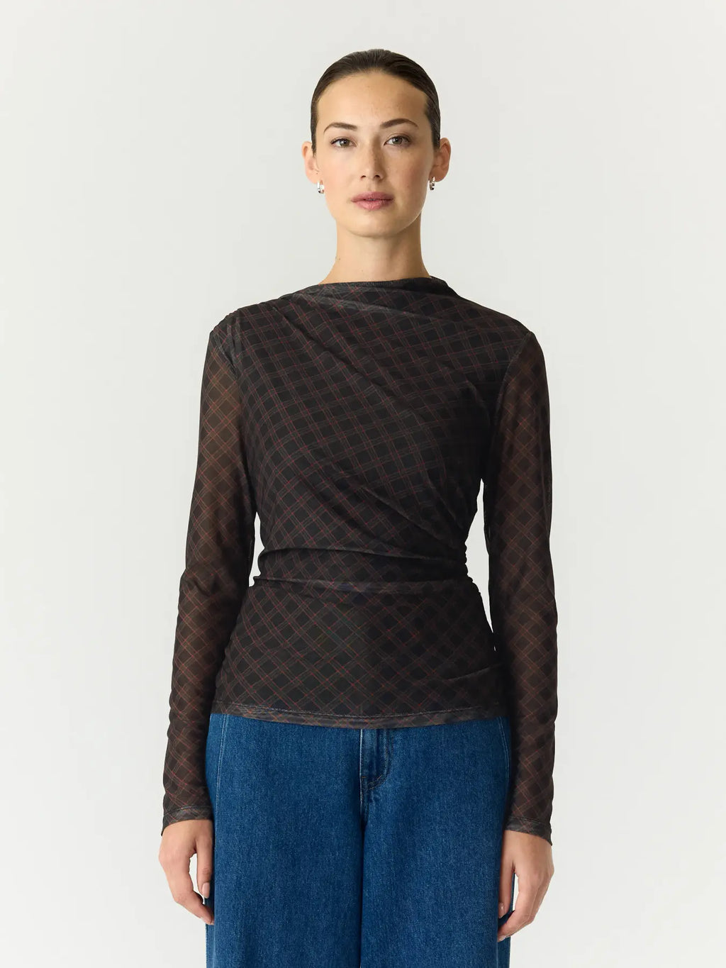 YAS Lunua Mesh Check Top