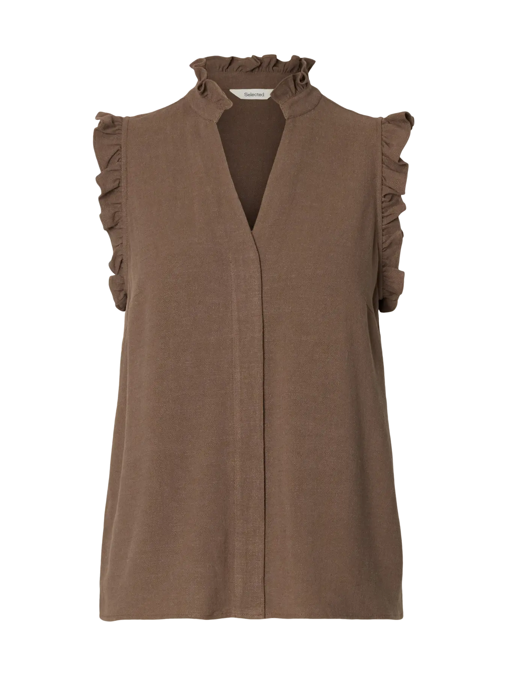Selected Femme Viva Ruffle Top - Brown