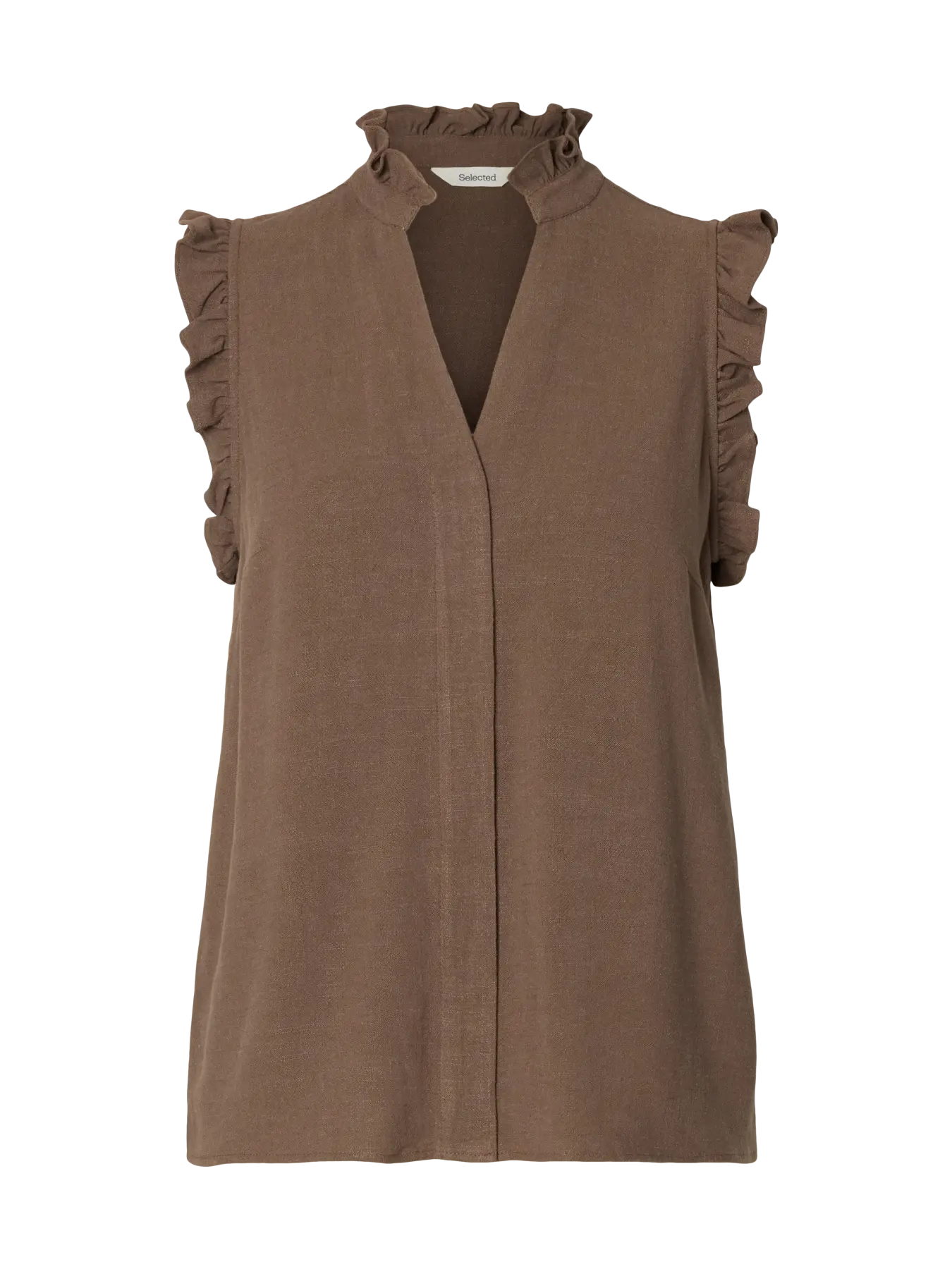 Selected Femme Viva Ruffle Top - Brown