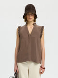 Selected Femme Viva Ruffle Top - Brown