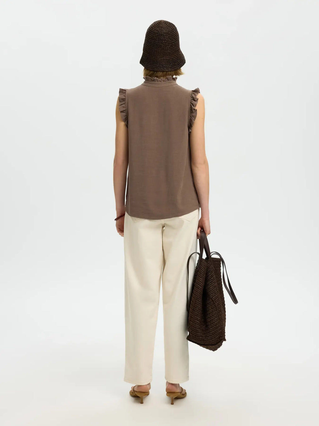 Selected Femme Viva Ruffle Top - Brown