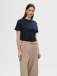 Selected Femme Essential O Neck Tee - Navy