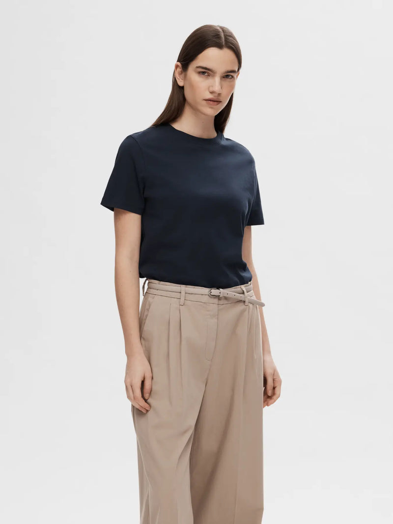 Selected Femme Essential O Neck Tee - Navy
