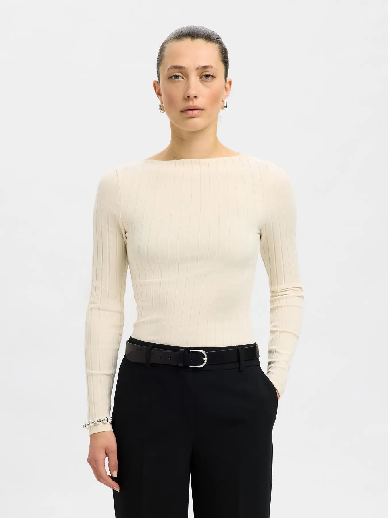 Selected Femme Signe Boat Neck Top - Cream