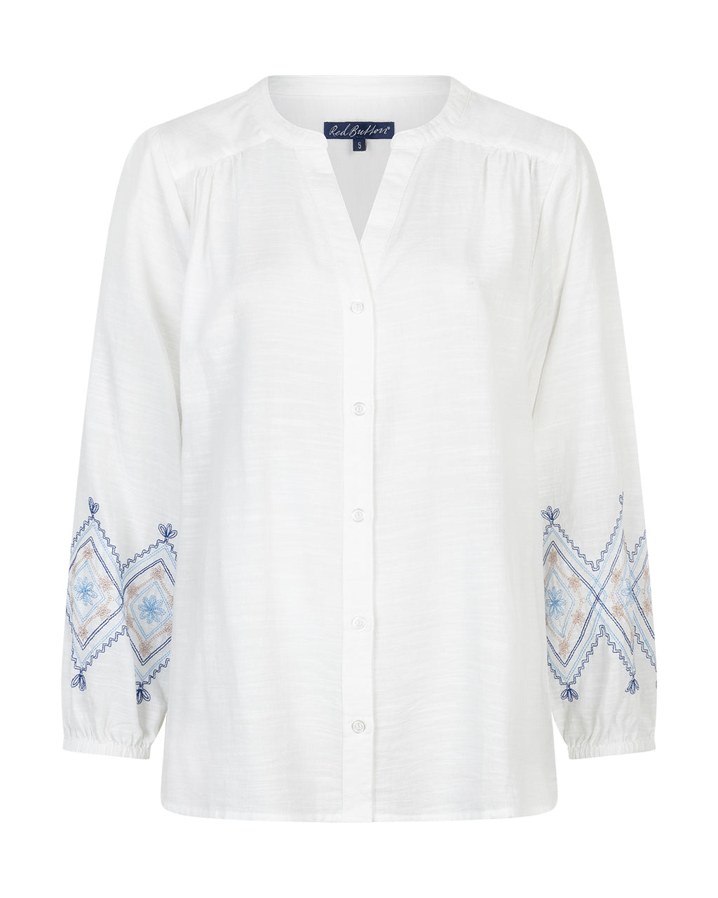 Red Button Blouse & Embroidery - Blue Multi