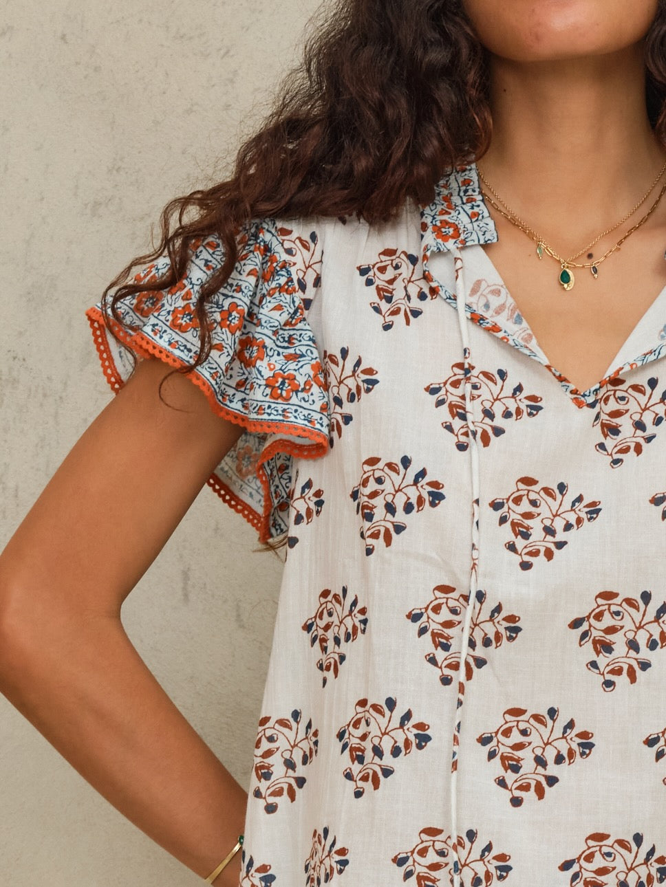 M.A.B.E Stella Short Sleeve Print Top