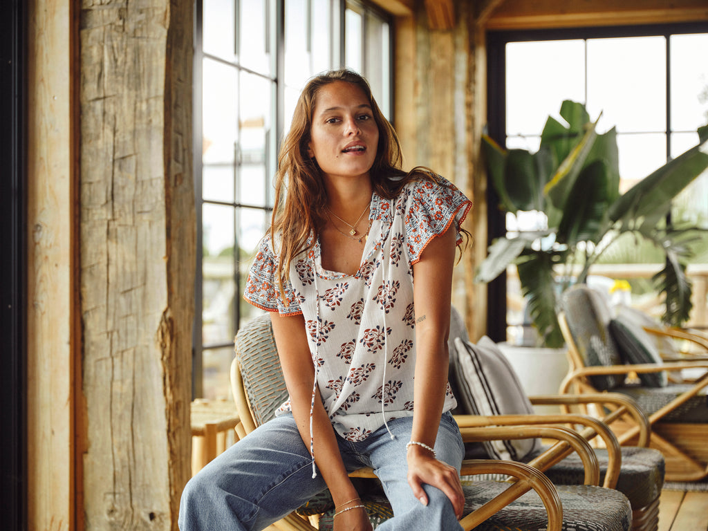 M.A.B.E Stella Short Sleeve Print Top