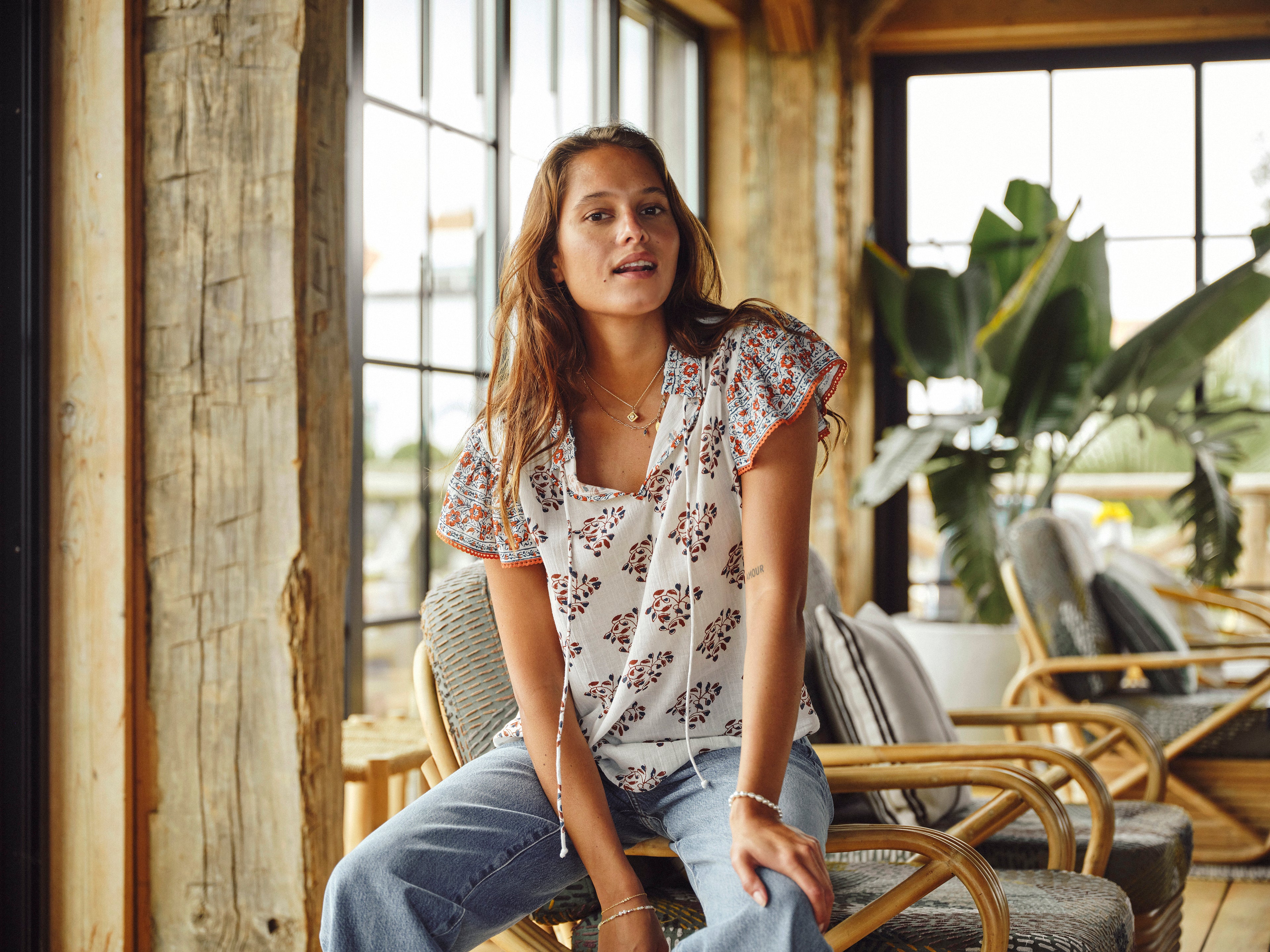 M.A.B.E Stella Short Sleeve Print Top